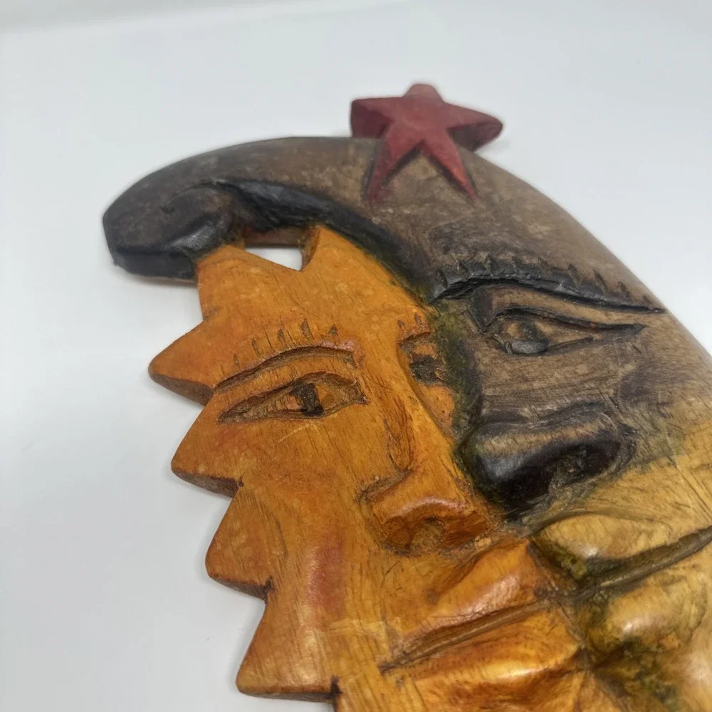 Vintage‎ Hand Carved Celestial Sun And Moon Wall Art Decor